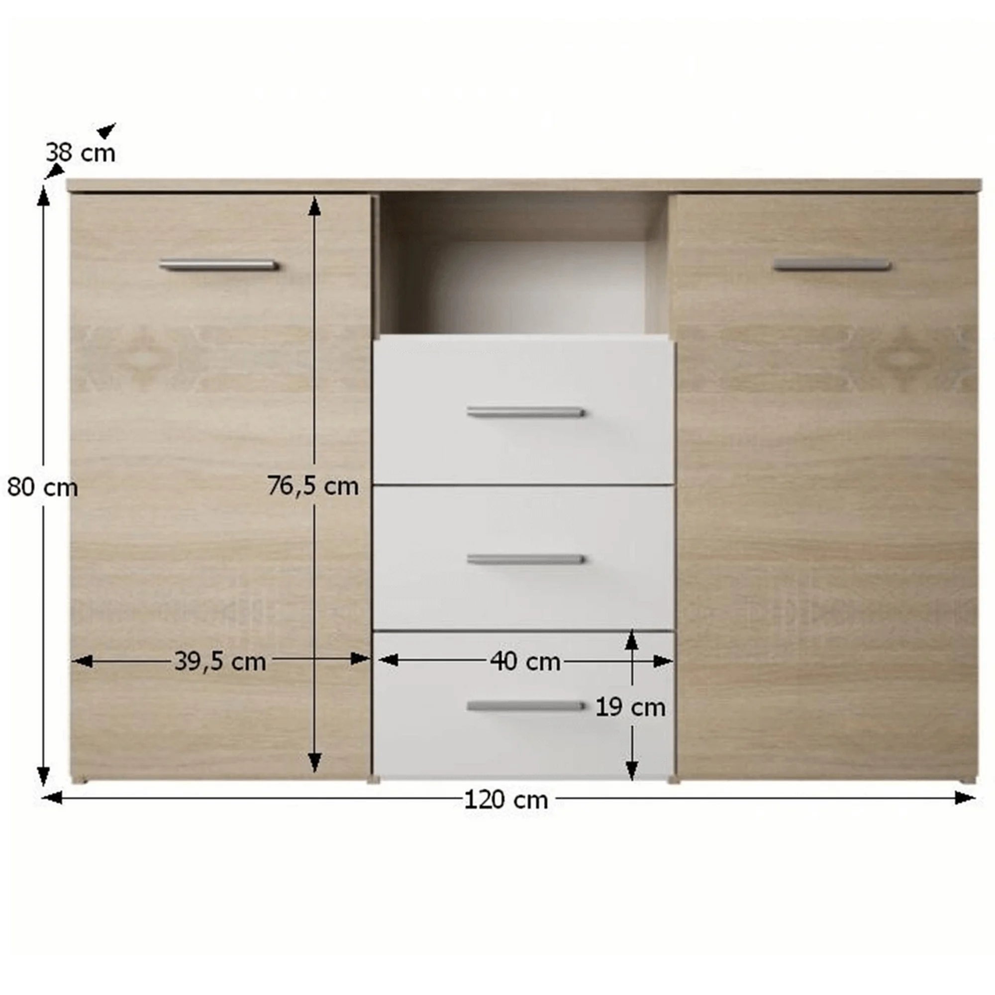 Comoda GABRIELA, stejar sonoma/alb, PAL laminat, 120x38x80 cm