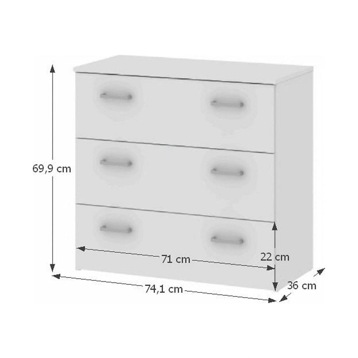 Comoda GARBO 3, alb, PAL melaminat, 74x36x70 cm