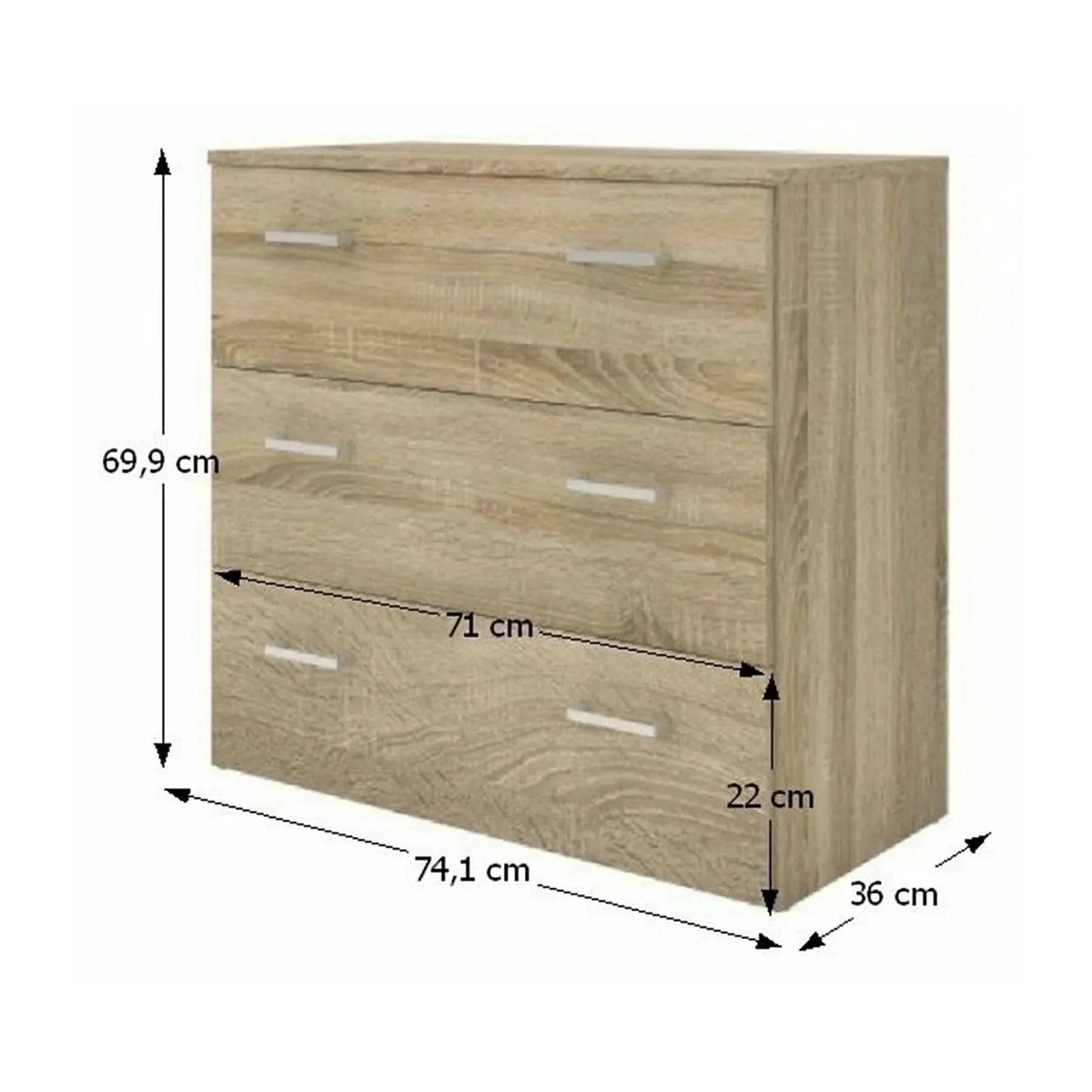 Comoda GARBO 3, stejar sonoma, PAL melaminat, 74x36x70 cm