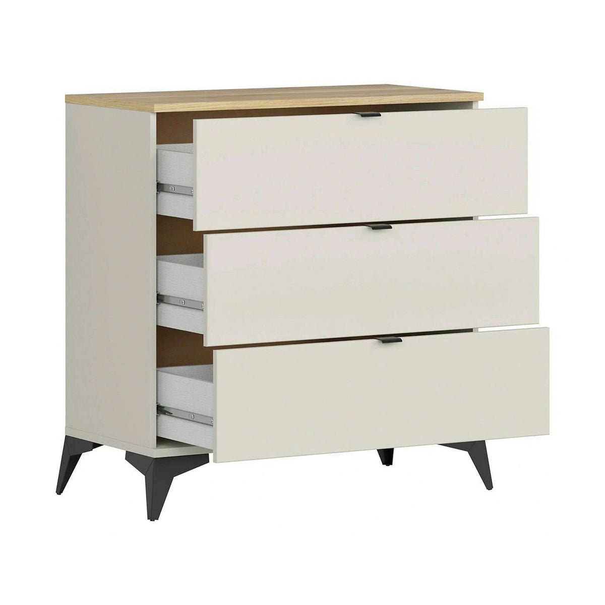 Comoda GLAMOUR, stejar/casmir, PAL, cu 3 sertare, 85x42x90 cm