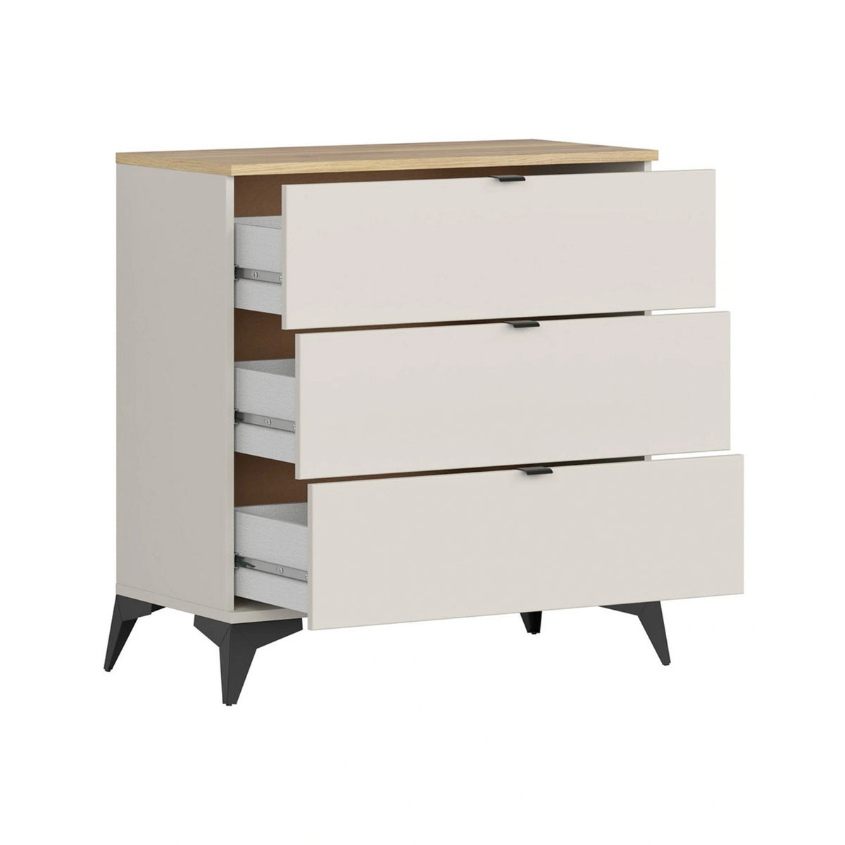 Comoda GLAMOUR, stejar/casmir, PAL, cu 3 sertare, 85x42x90 cm