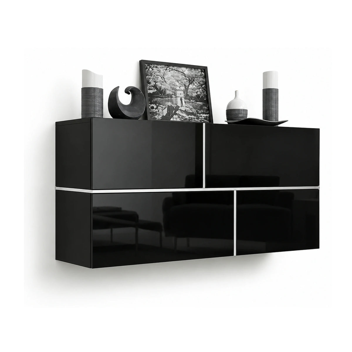 Comoda GOYA, negru/negru lucios/alb, PAL laminat, 170x40x80 cm