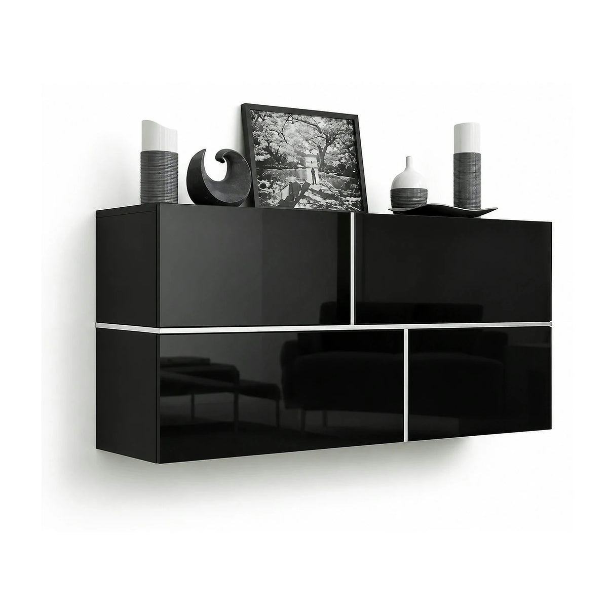Comoda GOYA, negru/negru lucios/alb, PAL laminat, 170x40x80 cm