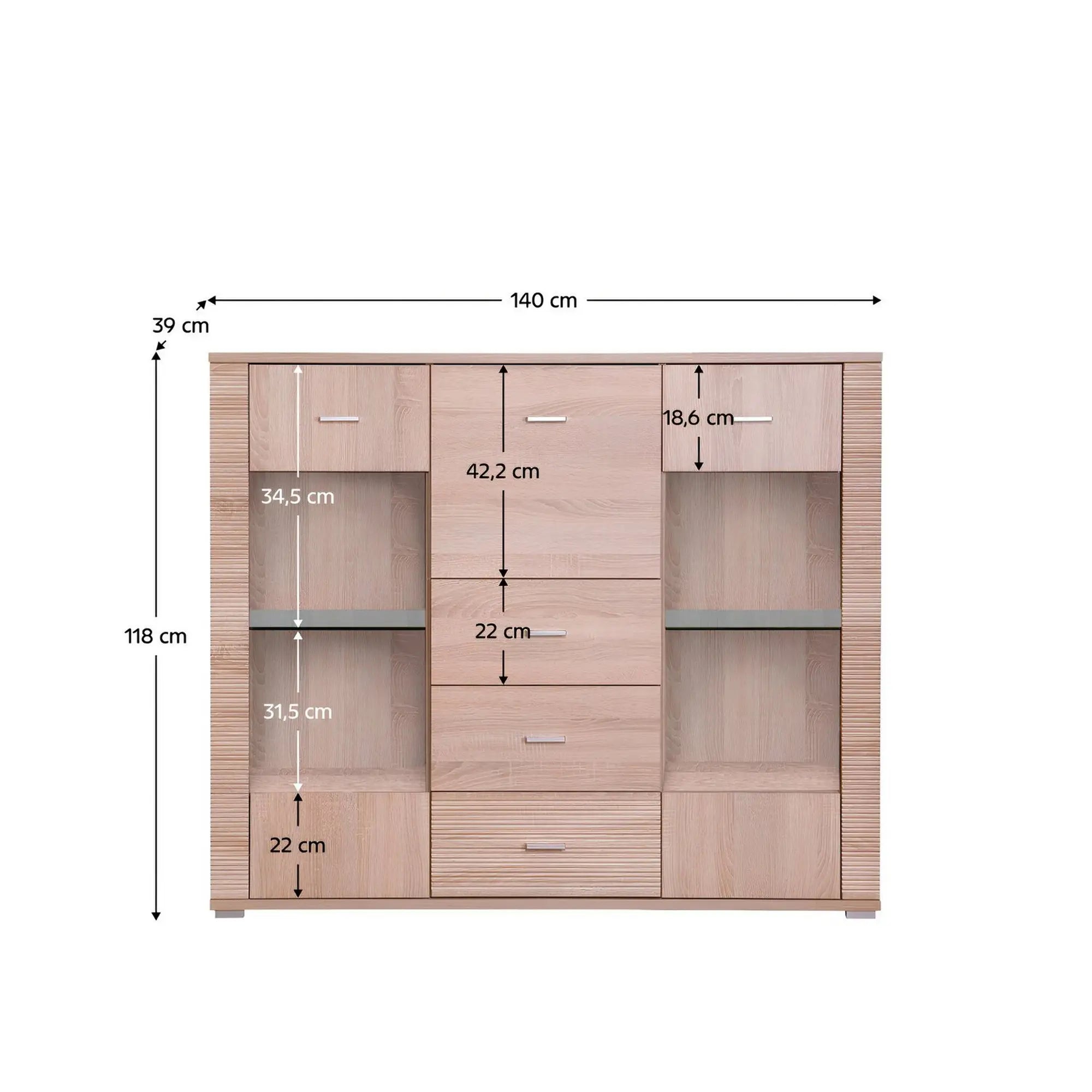 Comoda GRAND tip 8, stejar sonoma, PAL, 140x39x118 cm