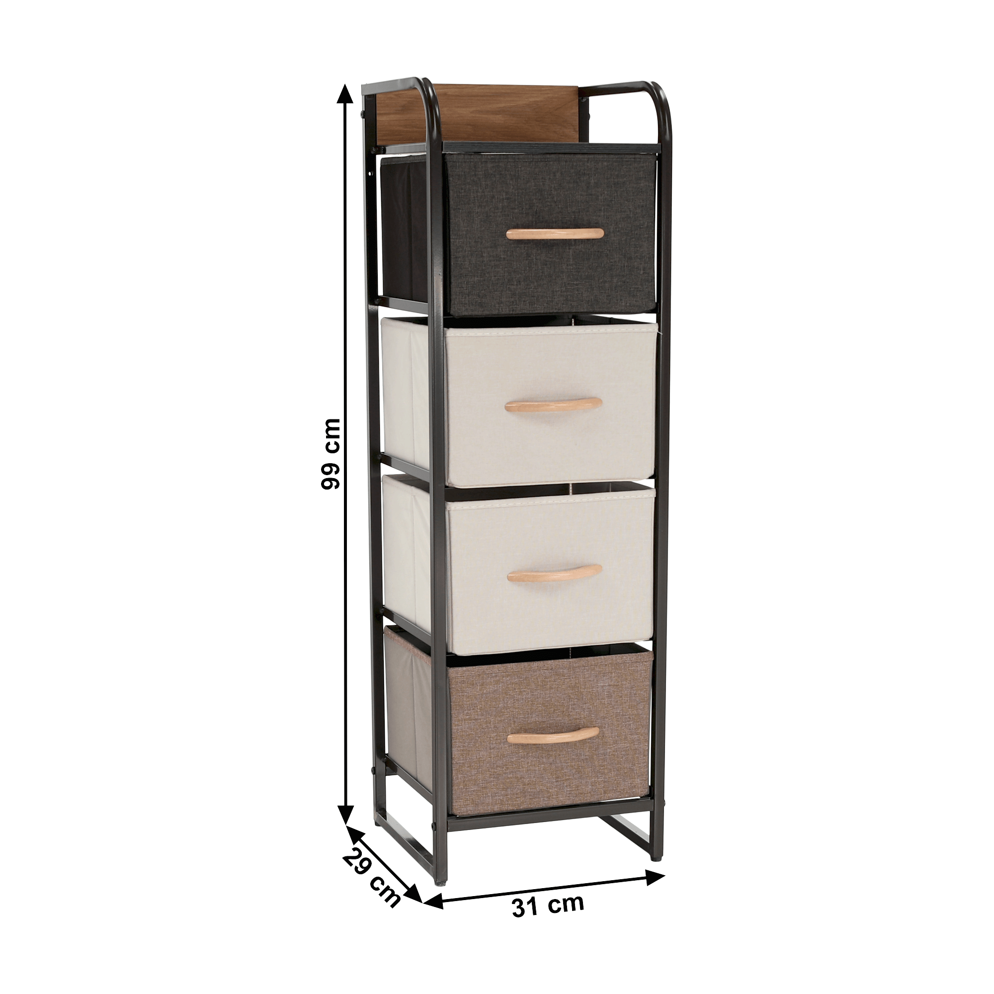 Comoda HAZEL TYP 1, bej/maro, MDF/metal/lemn/material textil, 31x29x99 cm