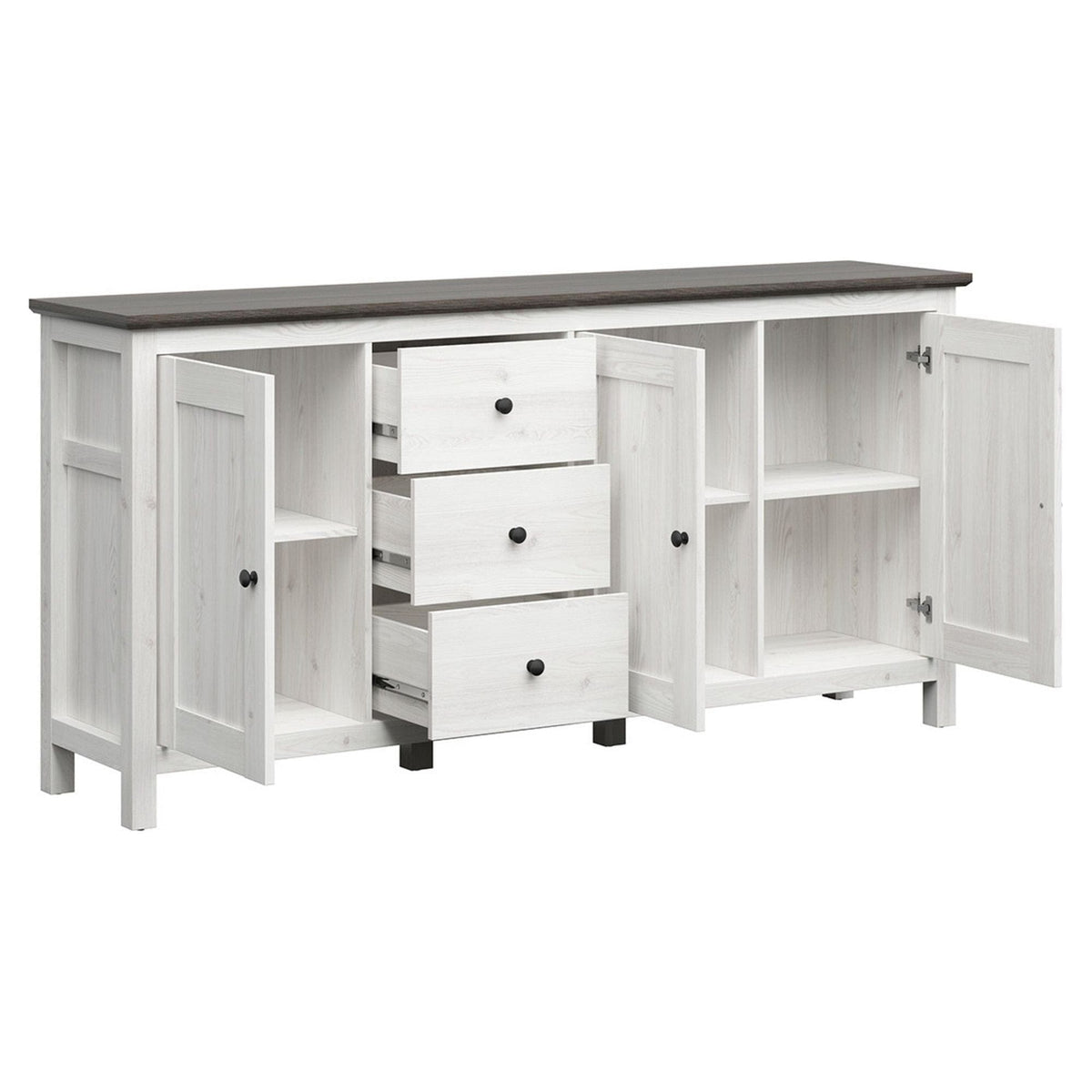 Comoda HESEN, alb/pin larico, PAL, 199x44x96 cm