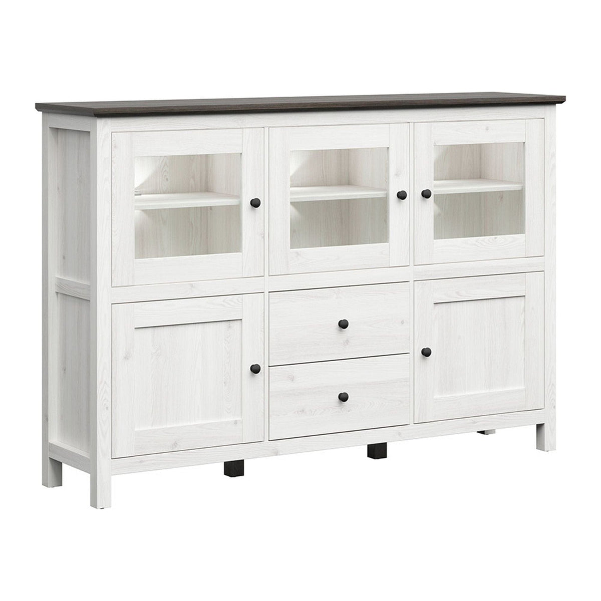 Comoda HESEN, alb/pin larico, PAL melaminat/sticla, 186x44x126 cm