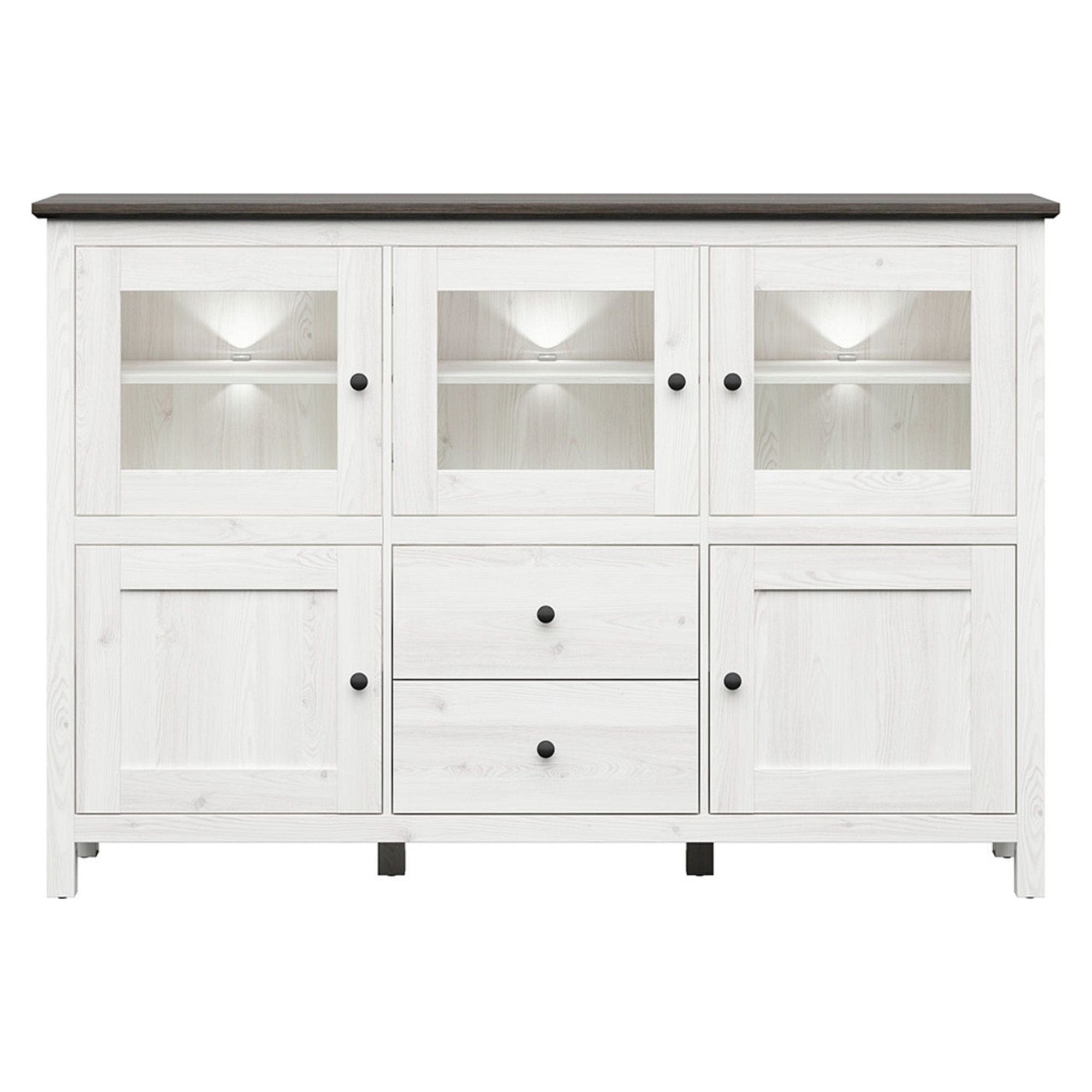 Comoda HESEN, alb/pin larico, PAL melaminat/sticla, 186x44x126 cm