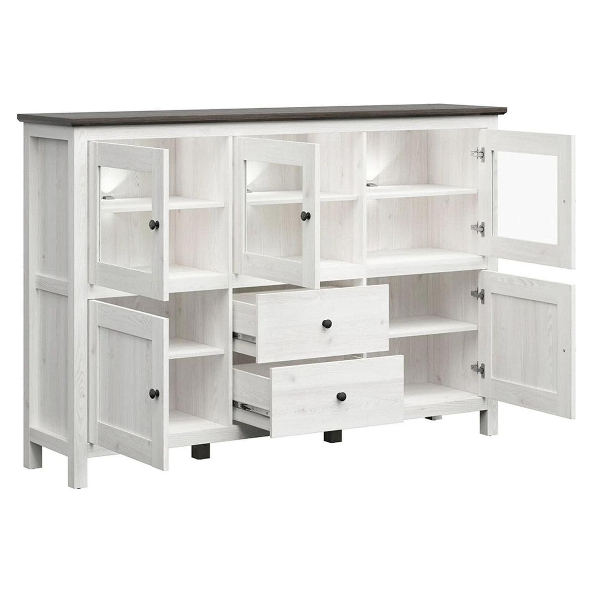 Comoda HESEN, alb/pin larico, PAL melaminat/sticla, 186x44x126 cm