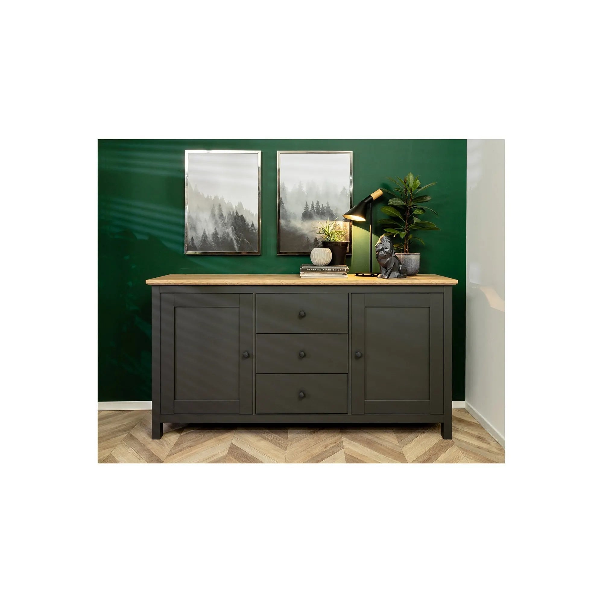 Comoda HESEN, gri grafit/stejar artisan, PAL, 186x44x96 cm