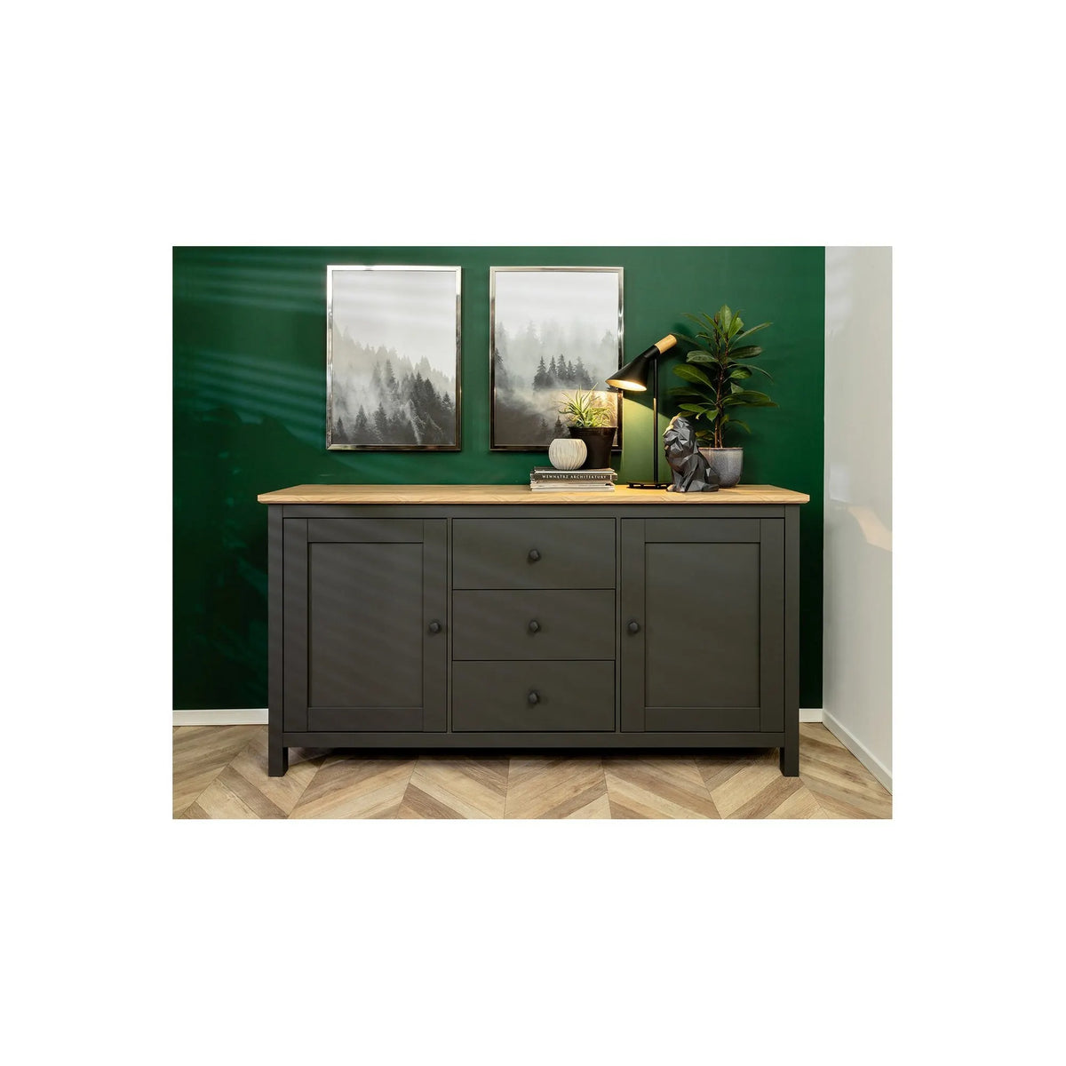 Comoda HESEN, gri grafit/stejar artisan, PAL, 186x44x96 cm