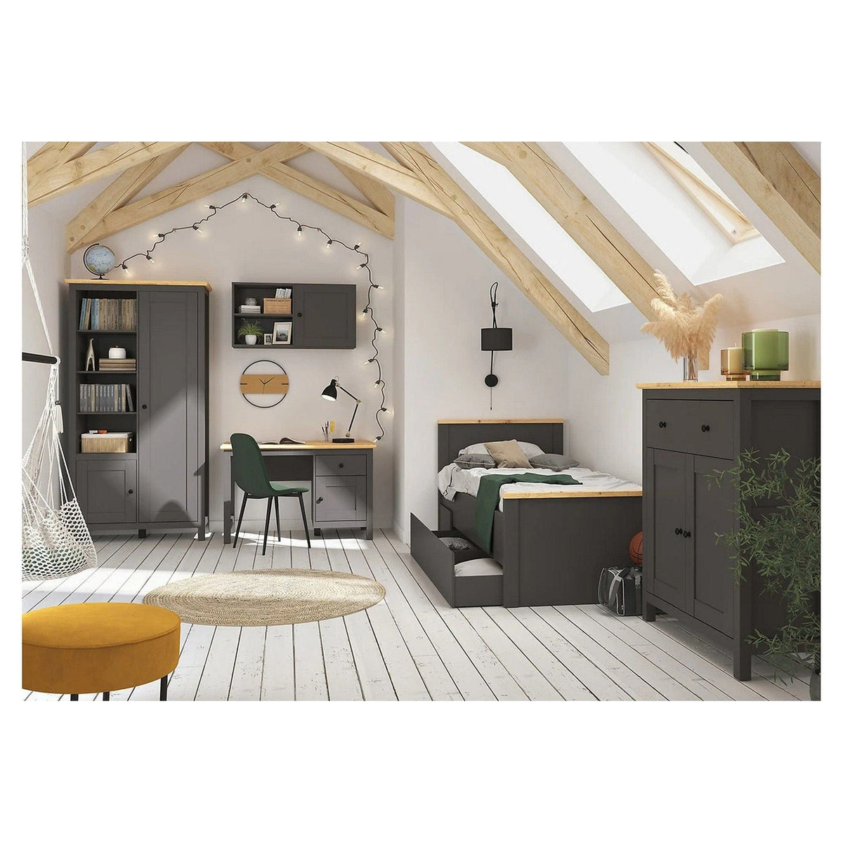 Comoda HESEN, gri grafit/stejar artisan, PAL melaminat, 101x44x121 cm