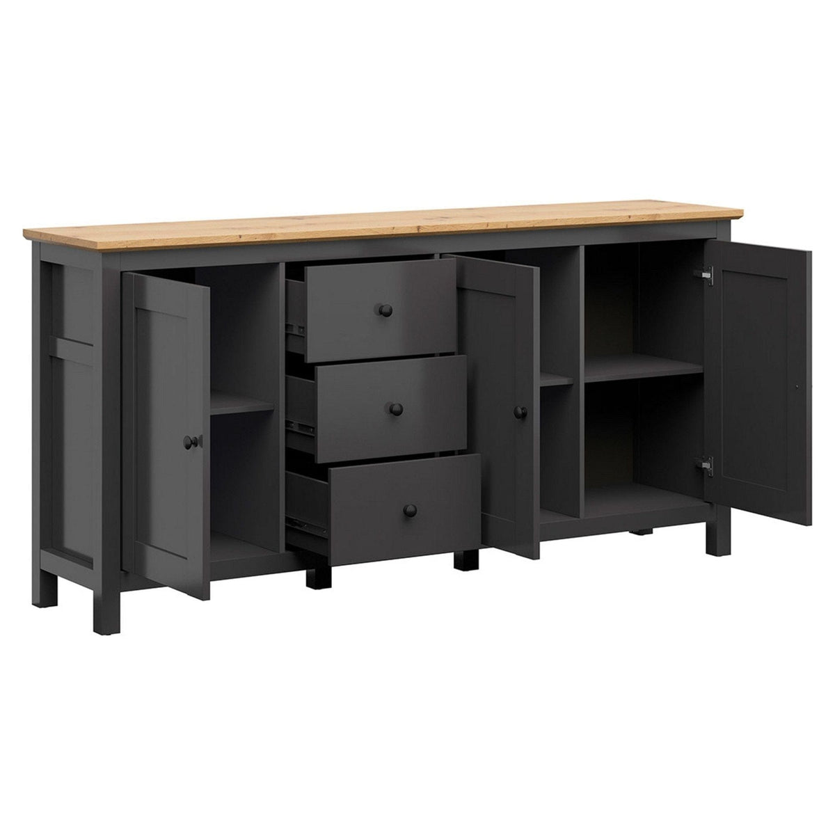 Comoda HESEN, gri grafit/stejar artisan, PAL melaminat, 199x44x96 cm