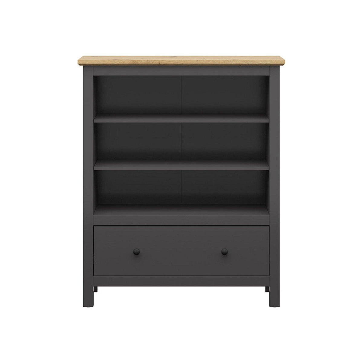 Comoda HESEN, gri grafit/stejar artisan, PAL melaminat, cu rafturi si sertar, 101x44x121 cm