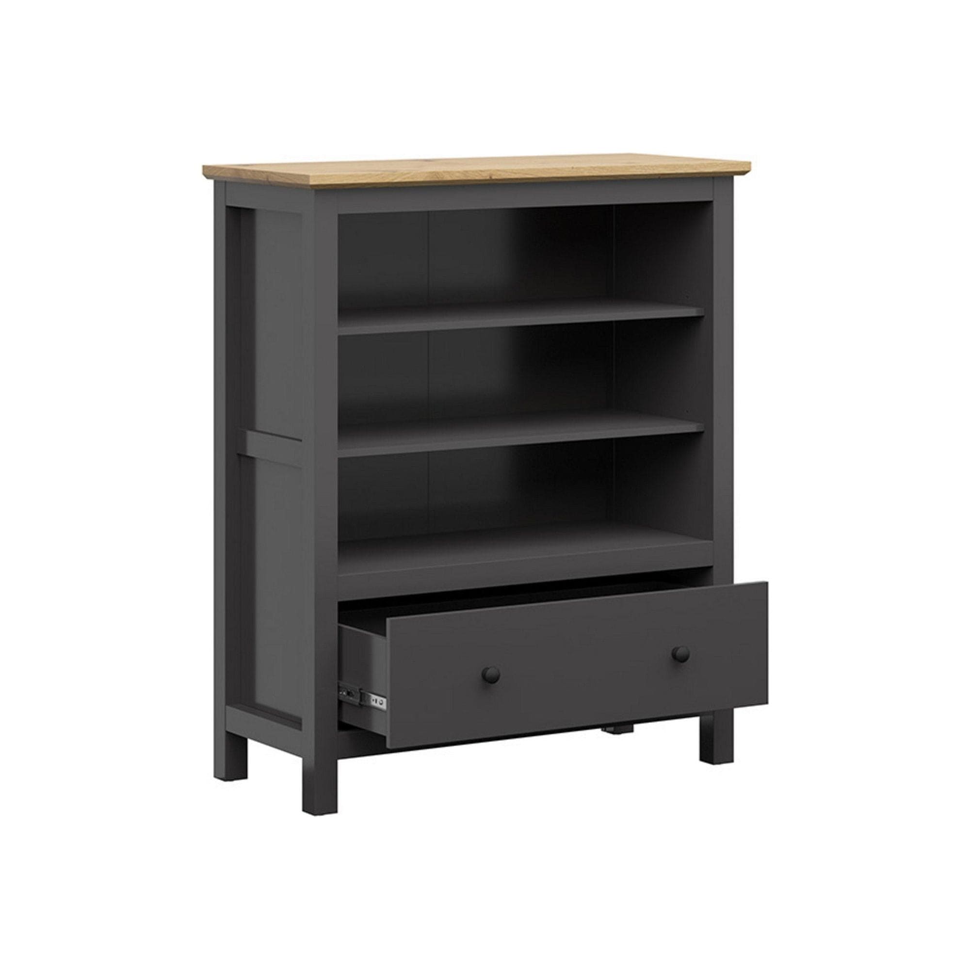 Comoda HESEN, gri grafit/stejar artisan, PAL melaminat, cu rafturi si sertar, 101x44x121 cm