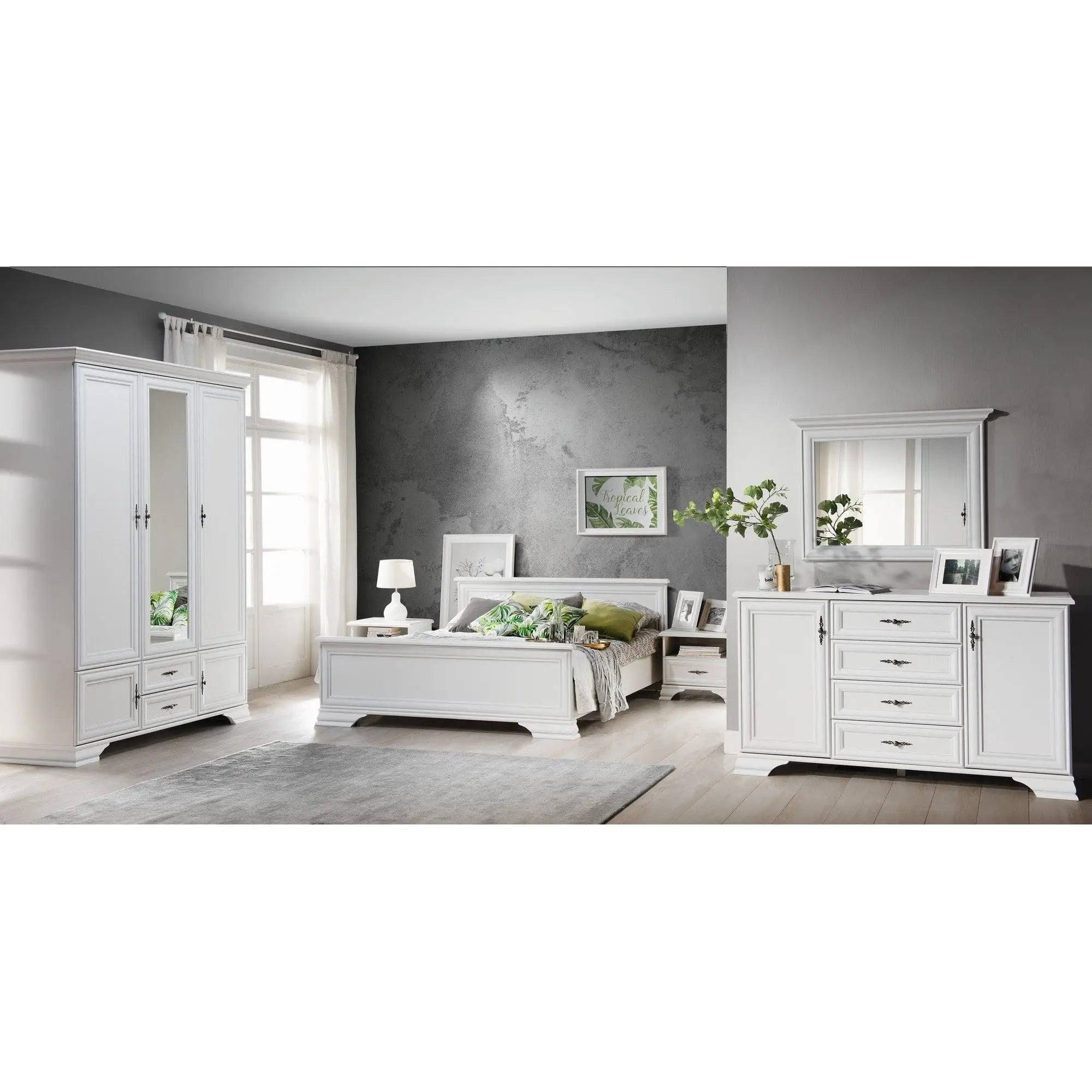 Comoda vintage alba IDENTO, PAL, 155x45x90 cm