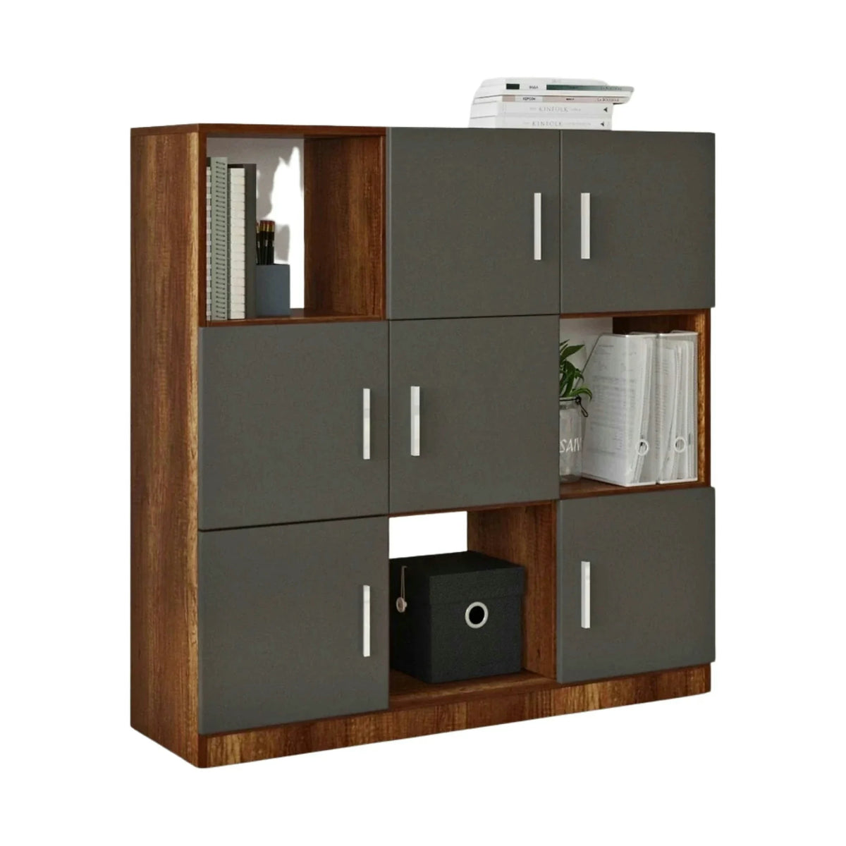 Comoda inalta VO7 - BA, gri/nuc, PAL melaminat, 120x38x122 cm
