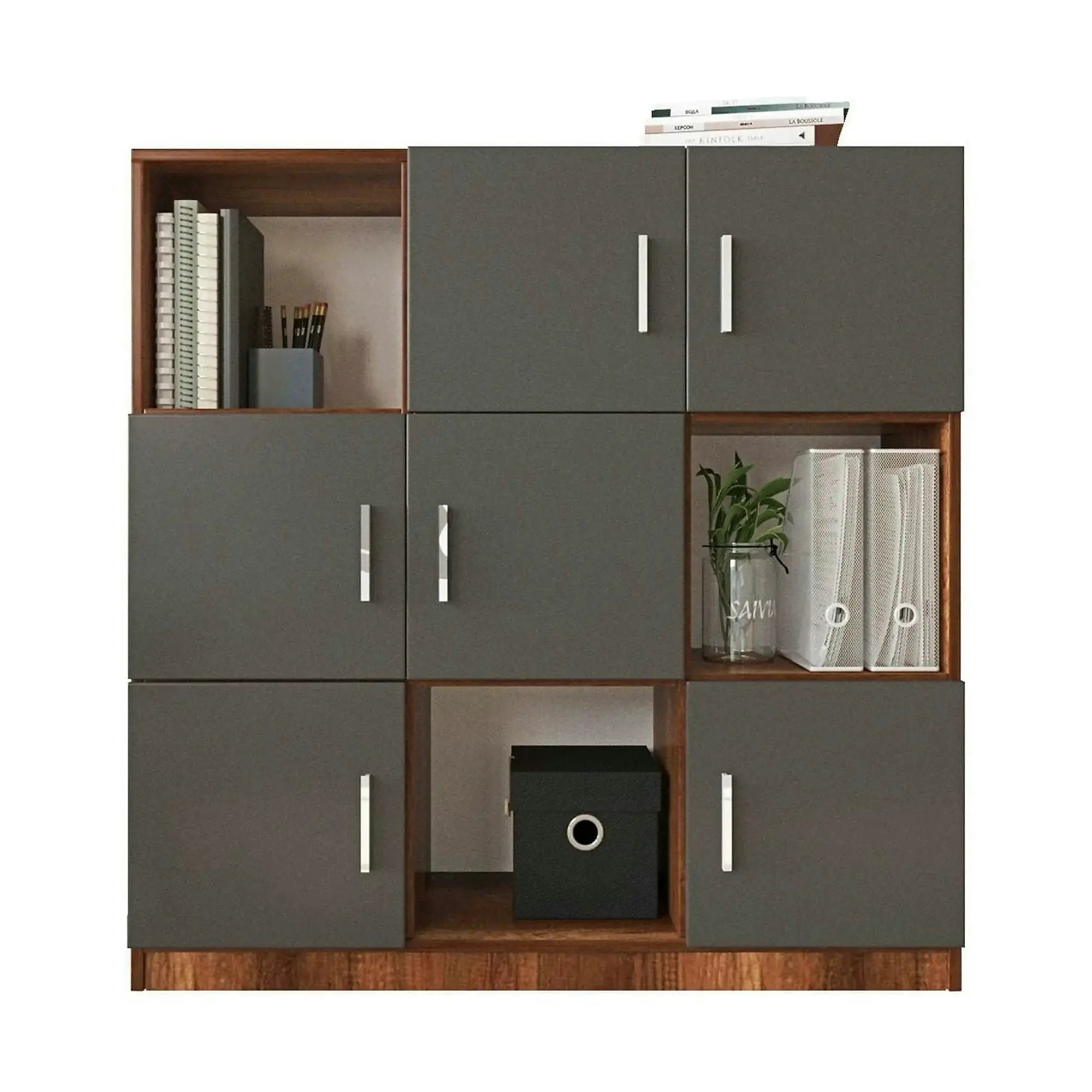 Comoda inalta VO7 - BA, gri/nuc, PAL melaminat, 120x38x122 cm