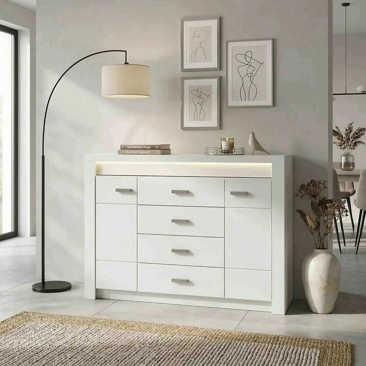 Comoda INFINITY 07, frasin alb, PAL melaminat, 137x42x104 cm