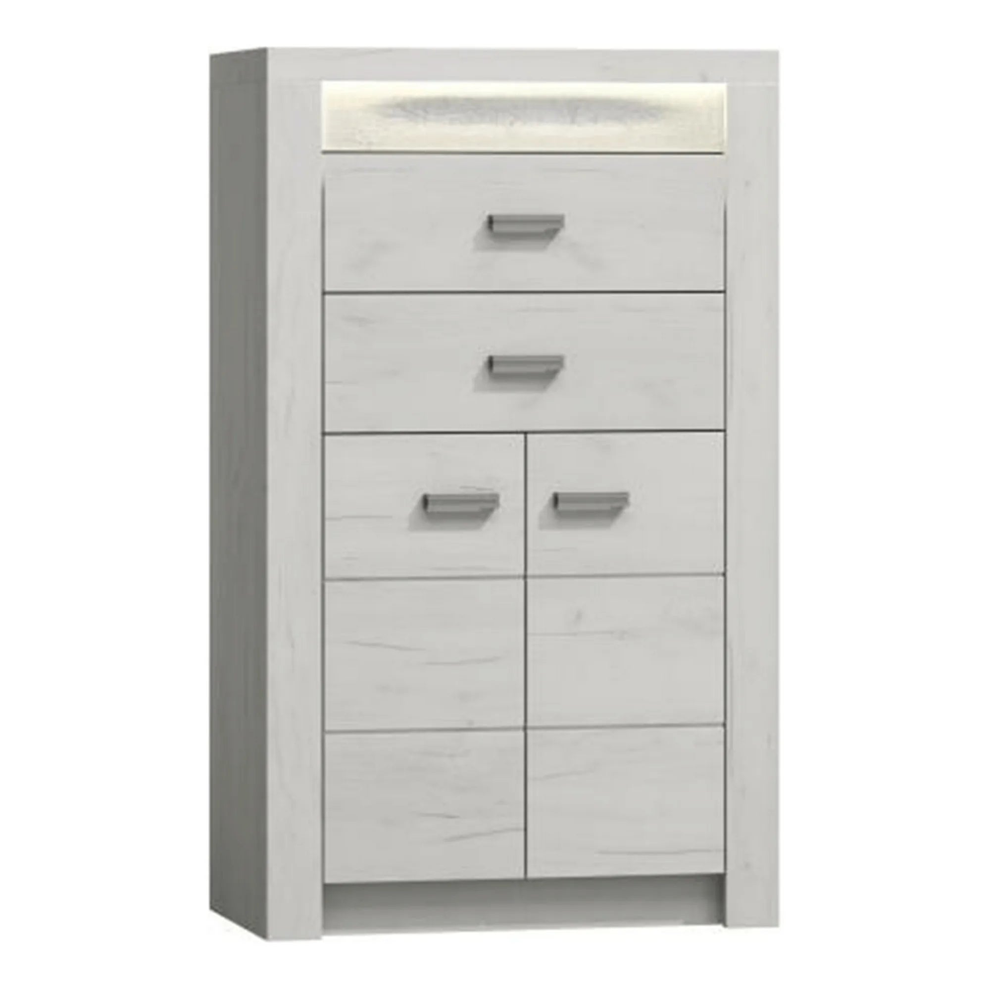 Comoda INFINITY I-06, frasin/alb, PAL melaminat, cu iluminare LED, 76x42x127 cm
