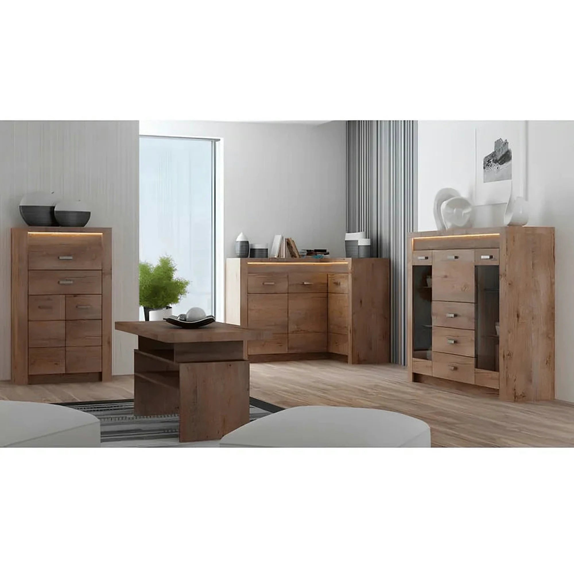 Comoda INFINITY I-06, frasin deschis, PAL melaminat, cu iluminare LED, 76x42x127 cm