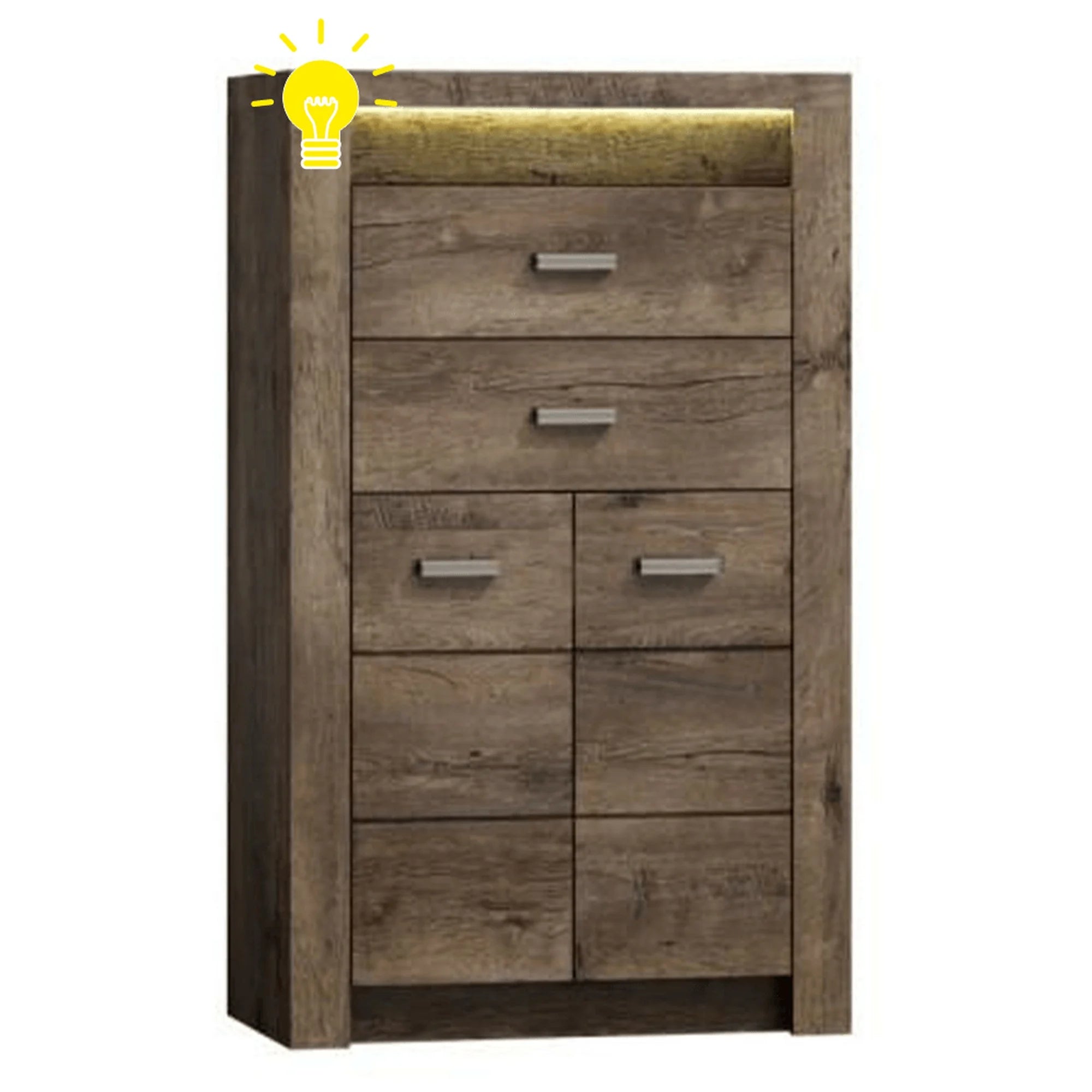 Comoda INFINITY I-06, frasin inchis, PAL melaminat, cu iluminare LED, 76x42x127 cm