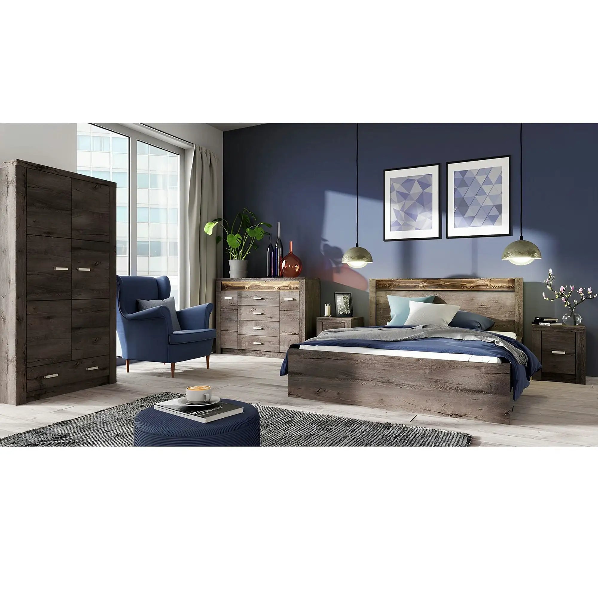 Comoda INFINITY I-07, frasin inchis, PAL melaminat, metal, 137x42x104 cm