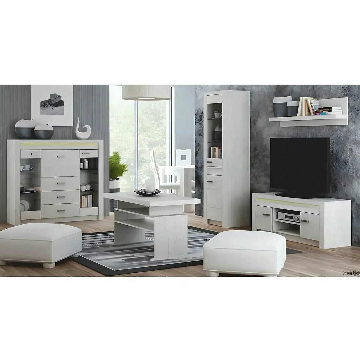 Comoda INFINITY I-08, frasin alb, PAL melaminat, 137x42x122 cm