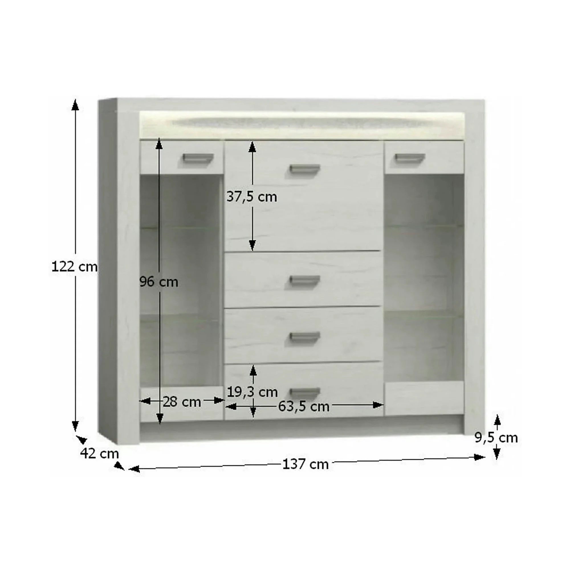 Comoda INFINITY I-08, frasin alb, PAL melaminat, 137x42x122 cm