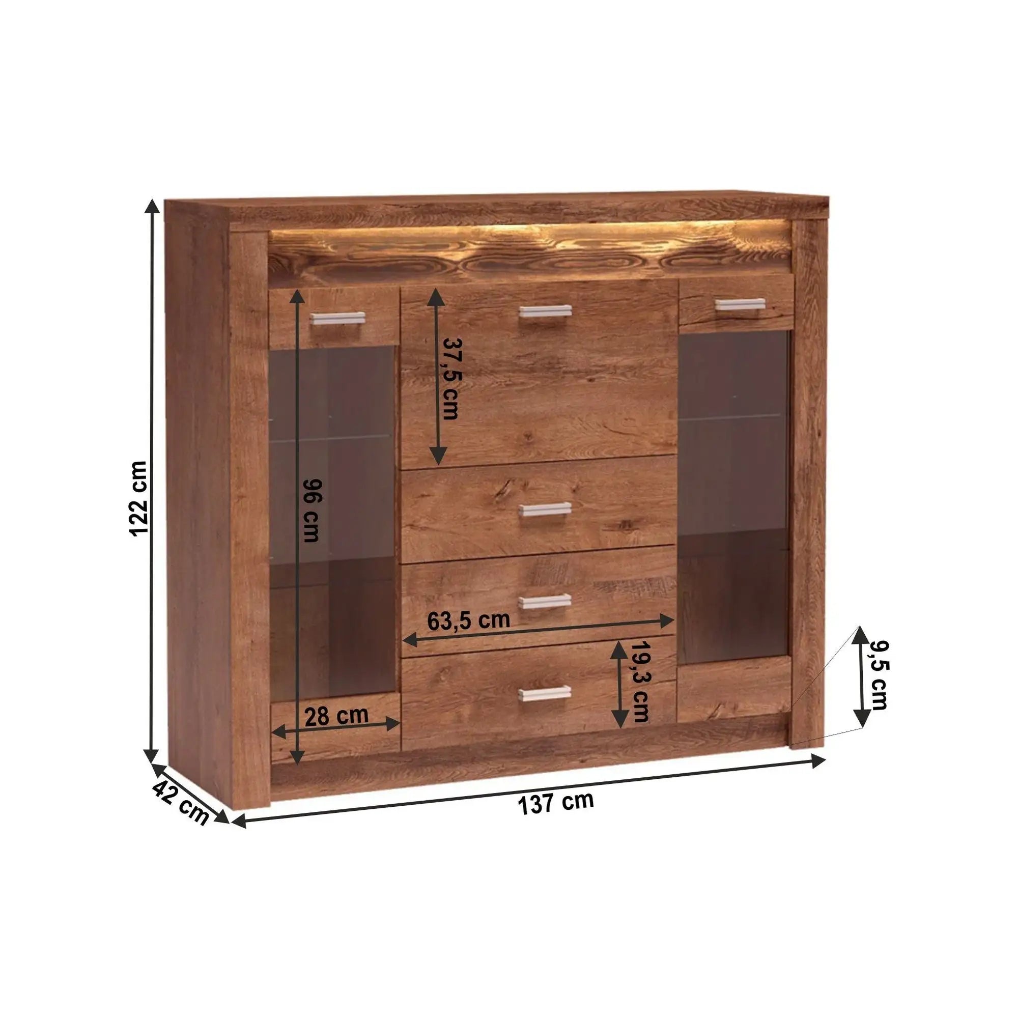 Comoda INFINITY I-08, frasin deschis, PAL melaminat, 137x42x122 cm