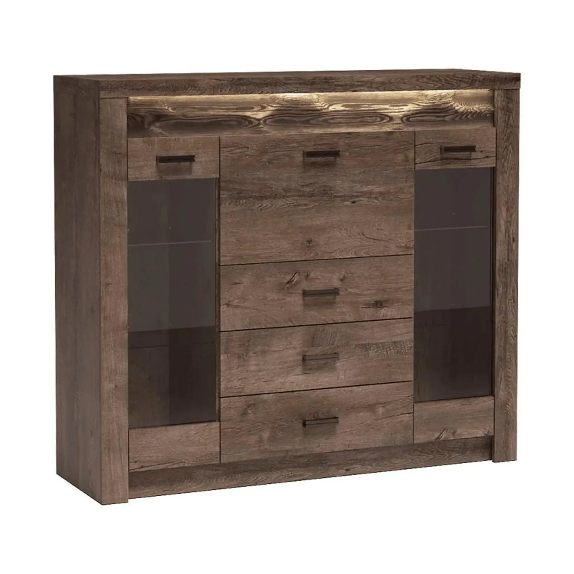 Comoda INFINITY I-08, frasin inchis, PAL melaminat, 137x42x122 cm
