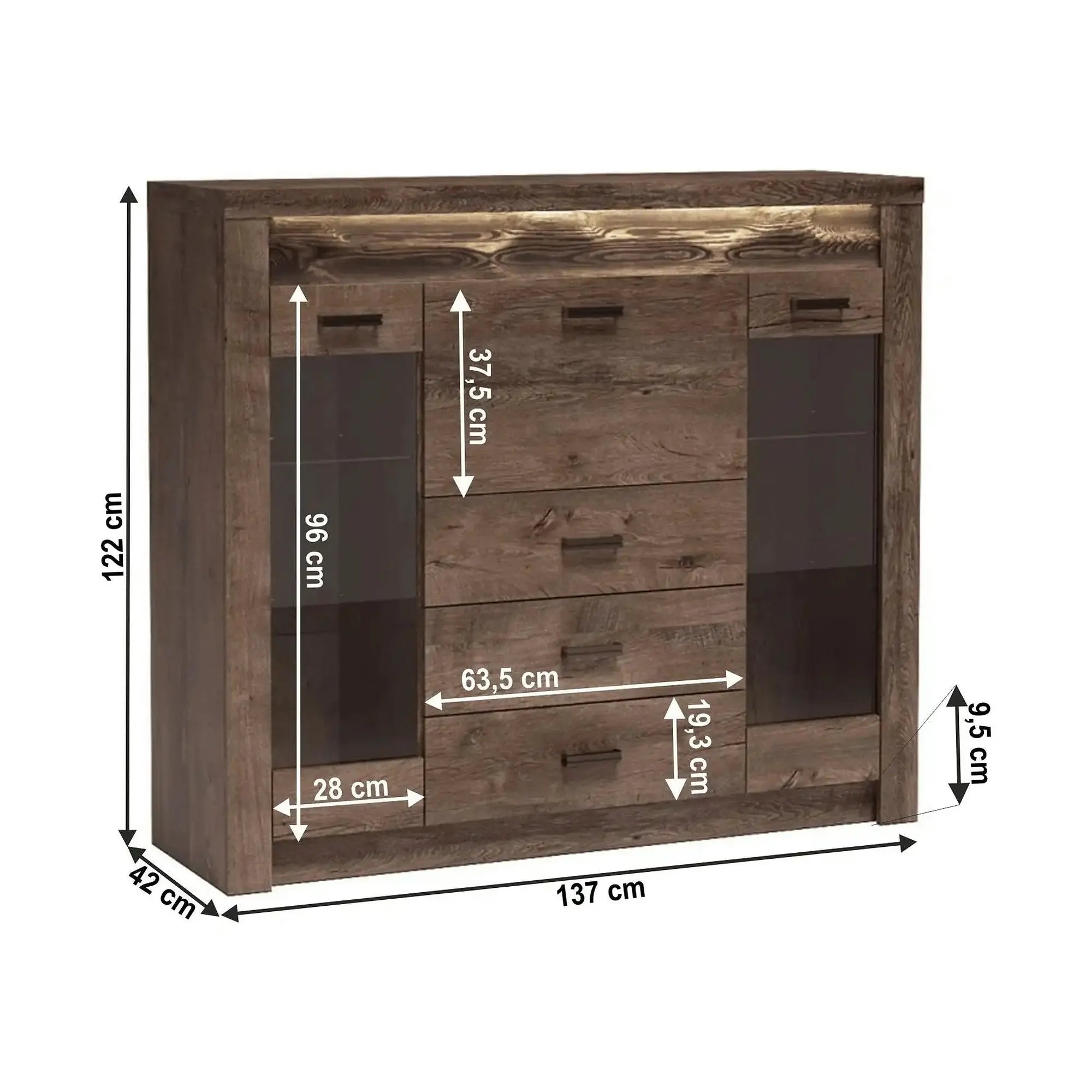 Comoda INFINITY I-08, frasin inchis, PAL melaminat, 137x42x122 cm