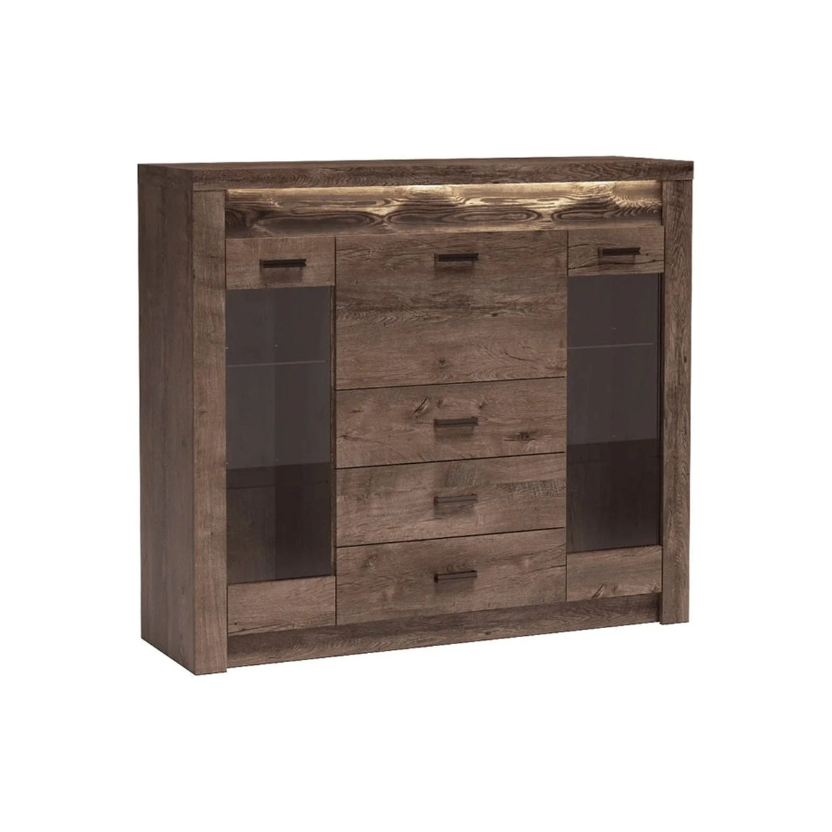 Comoda INFINITY I-08, frasin inchis, PAL melaminat, 137x42x122 cm