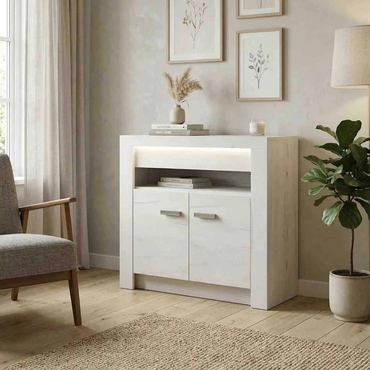 Comoda INFINITY I-10, frasin alb, PAL laminat, 96x42x73 cm