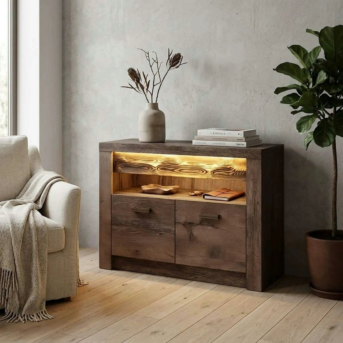 Comoda INFINITY I-10, frasin inchis, PAL melaminat, 96x42x73 cm