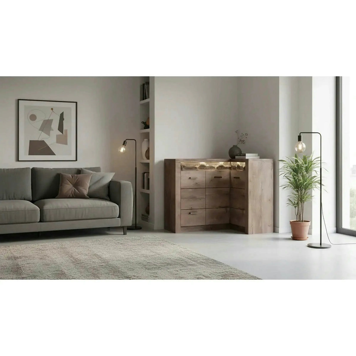 Comoda INFINITY I-15, maro inchis, PAL melaminat, cu iluminare LED, 131/90x42x104 cm