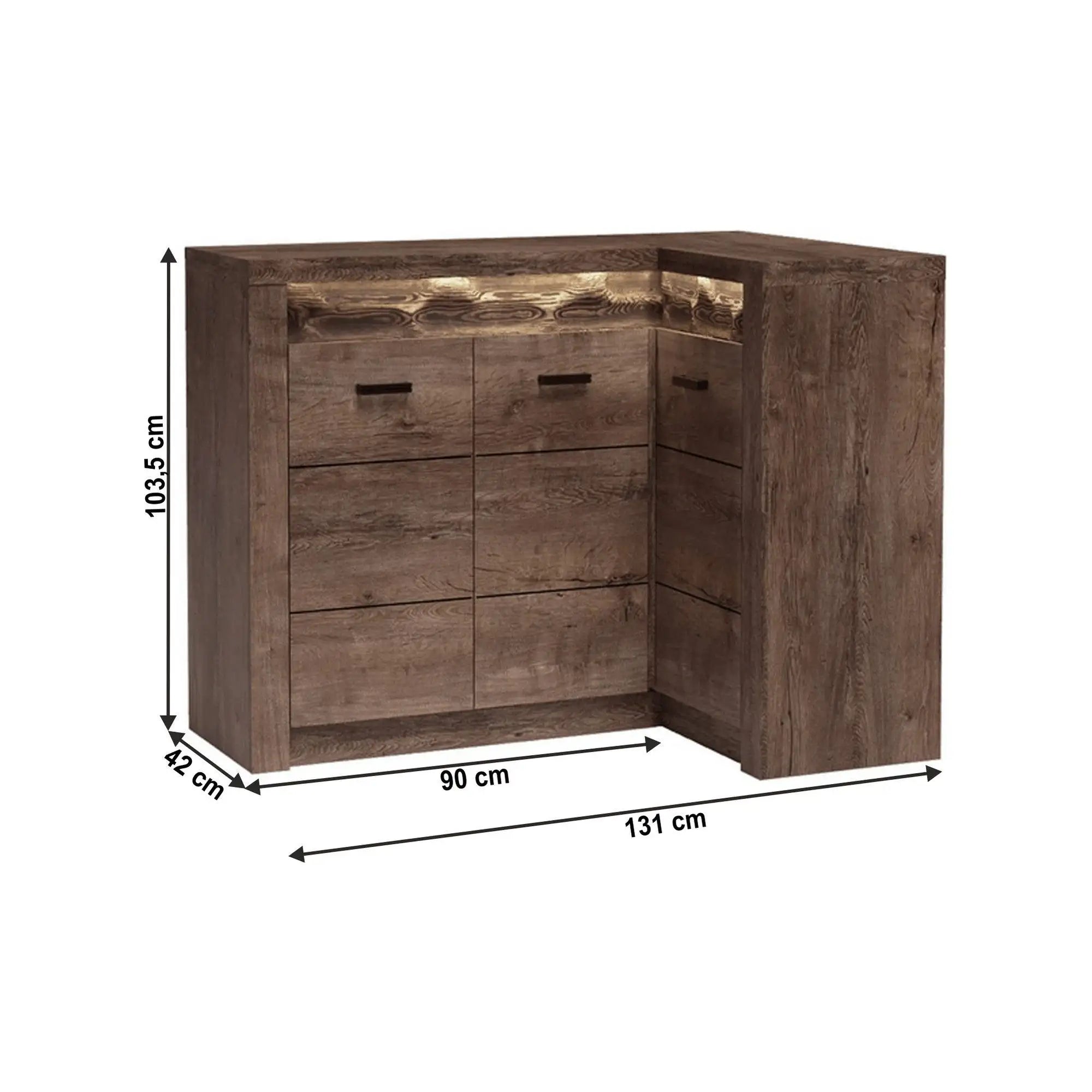 Comoda INFINITY I-15, maro inchis, PAL melaminat, cu iluminare LED, 131/90x42x104 cm