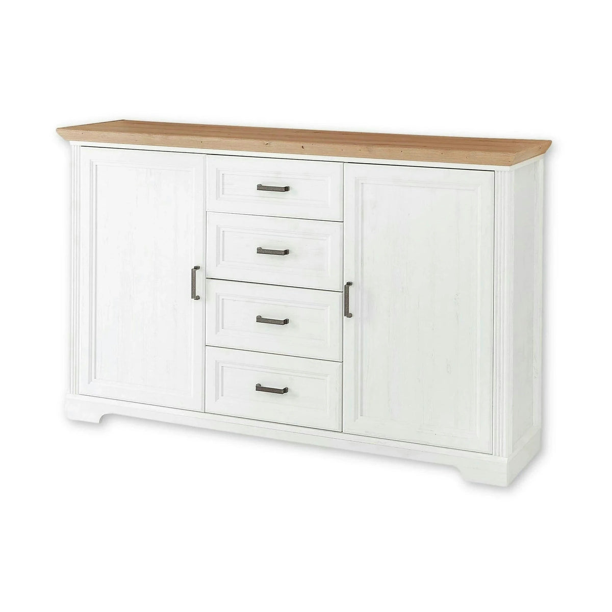 Comoda JASMIN, alb/stejar artisan, PAL, cu 2 usi si 4 sertare, 165x41x102 cm