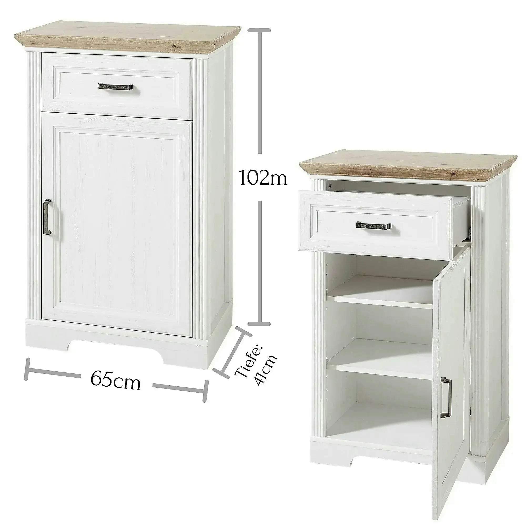 Comoda JASMIN, alb/stejar artisan, PAL, cu o usa si un sertar, 65x41x102 cm