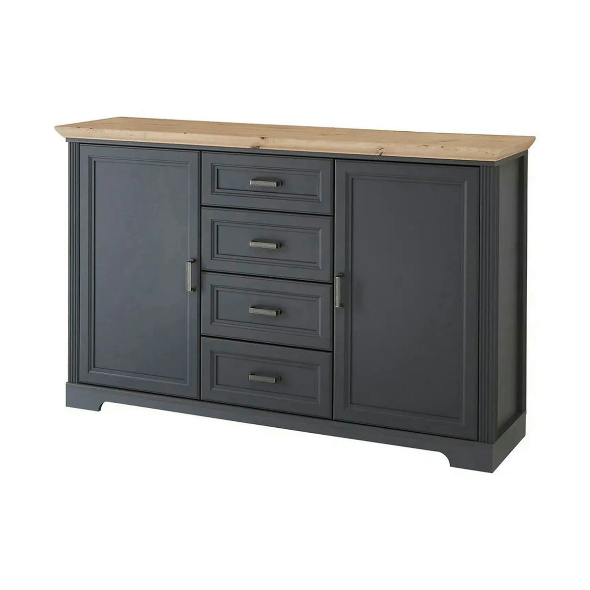 Comoda JASMIN, gri grafit/stejar artisan, PAL, cu 2 usi si 4 sertare, 165x41x102 cm