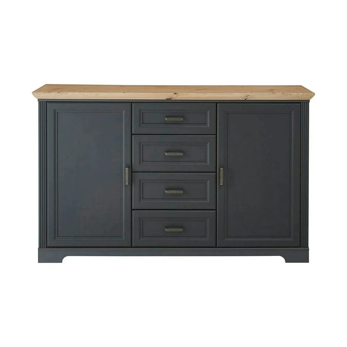 Comoda JASMIN, gri grafit/stejar artisan, PAL, cu 2 usi si 4 sertare, 165x41x102 cm