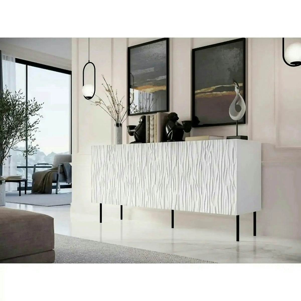 Comoda JUNGLE, alb/negru, PAL laminat/metal, 152x42x75 cm