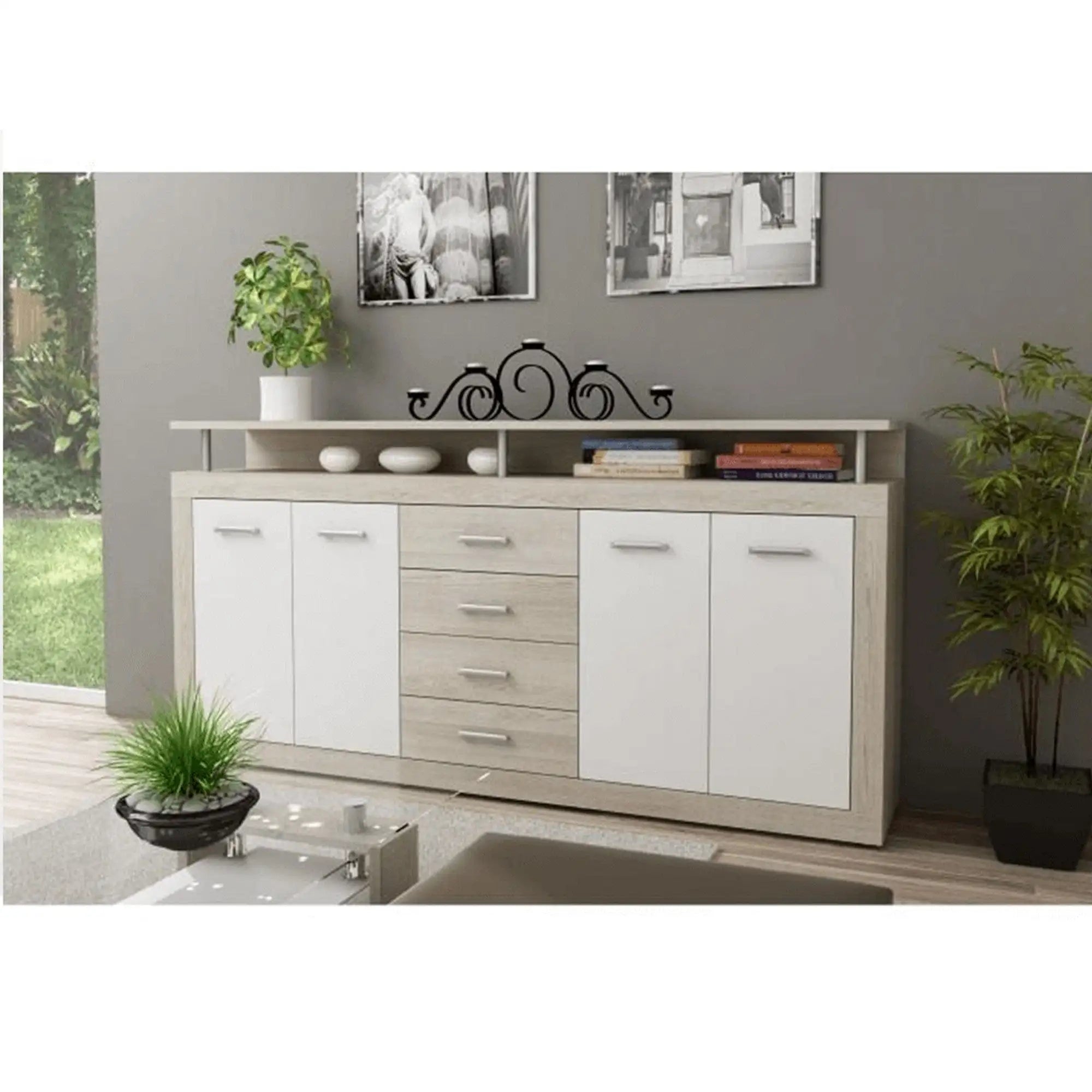 Comoda JUNO - JACHIM NEW, stejar sonoma/alb, PAL, 195x37x97 cm