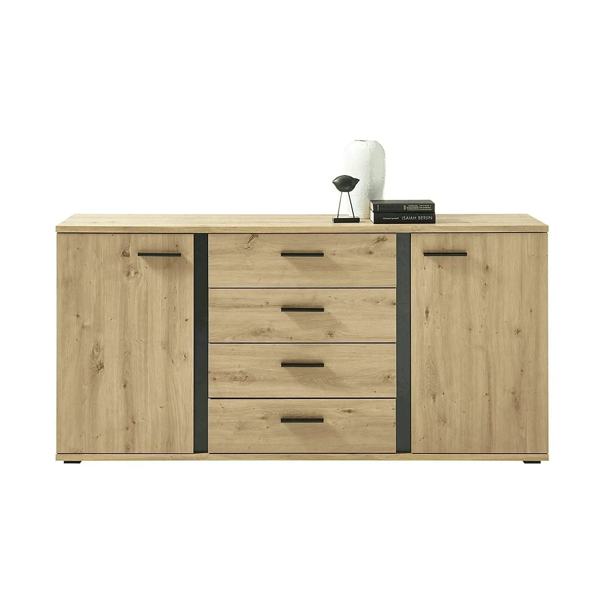 Comoda KANODE, stejar artisan/negru, PAL laminat, 170x40x84 cm