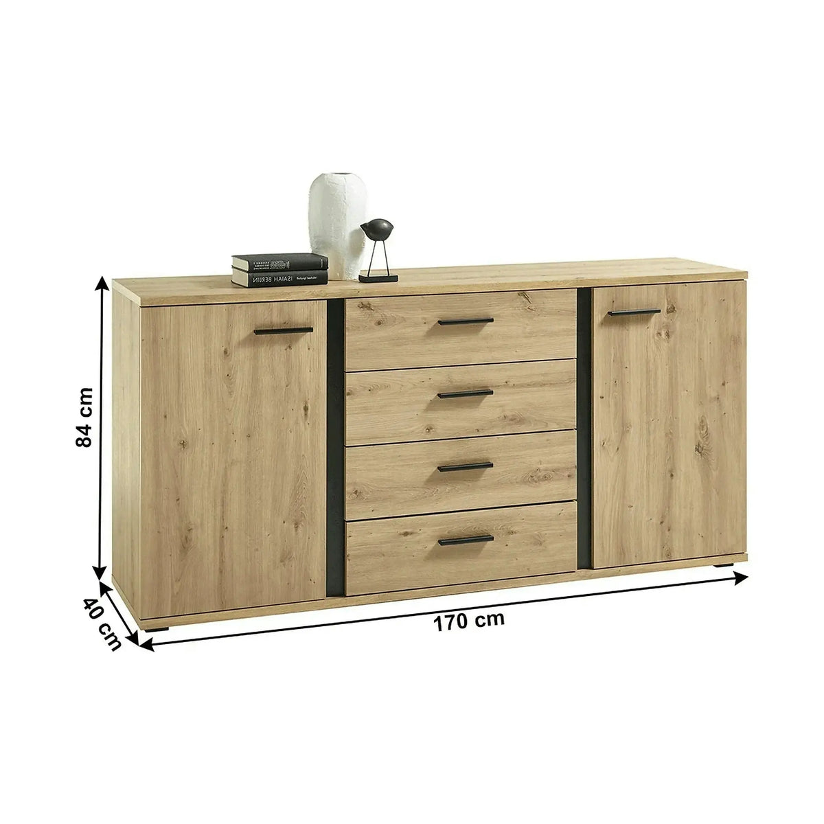 Comoda KANODE, stejar artisan/negru, PAL laminat, 170x40x84 cm