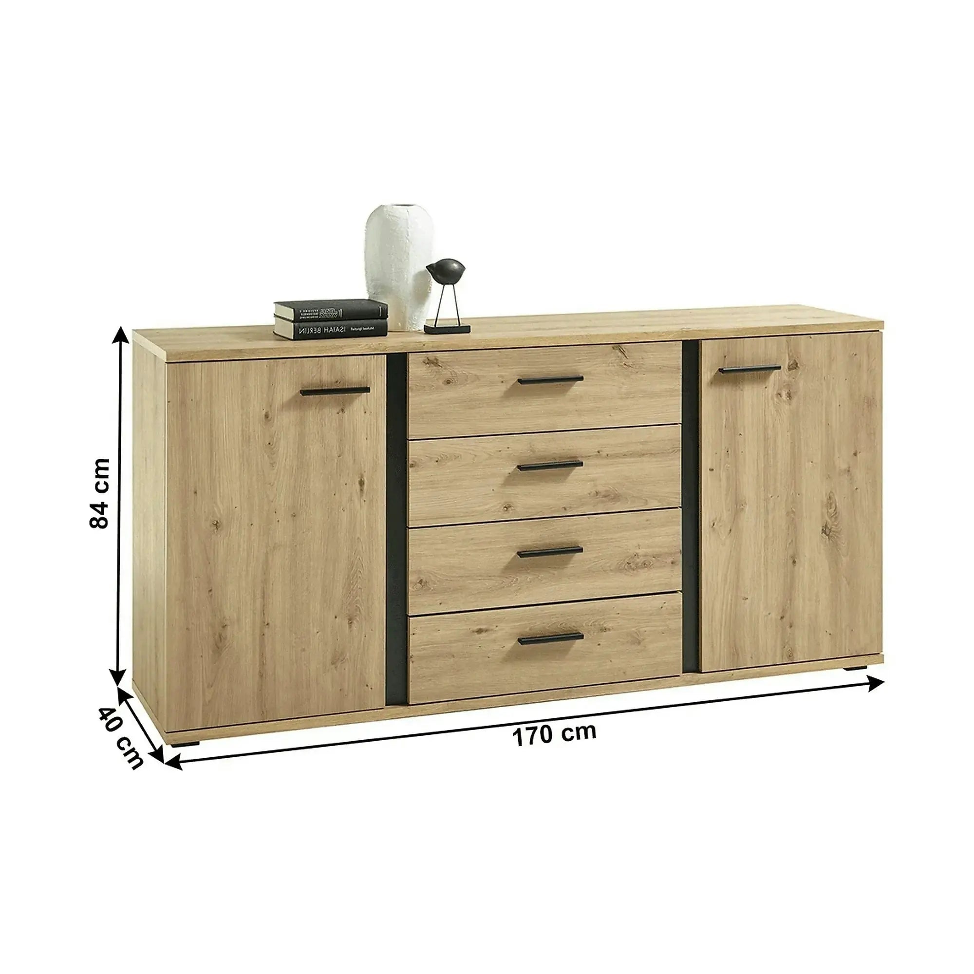 Comoda KANODE, stejar artisan/negru, PAL laminat, 170x40x84 cm