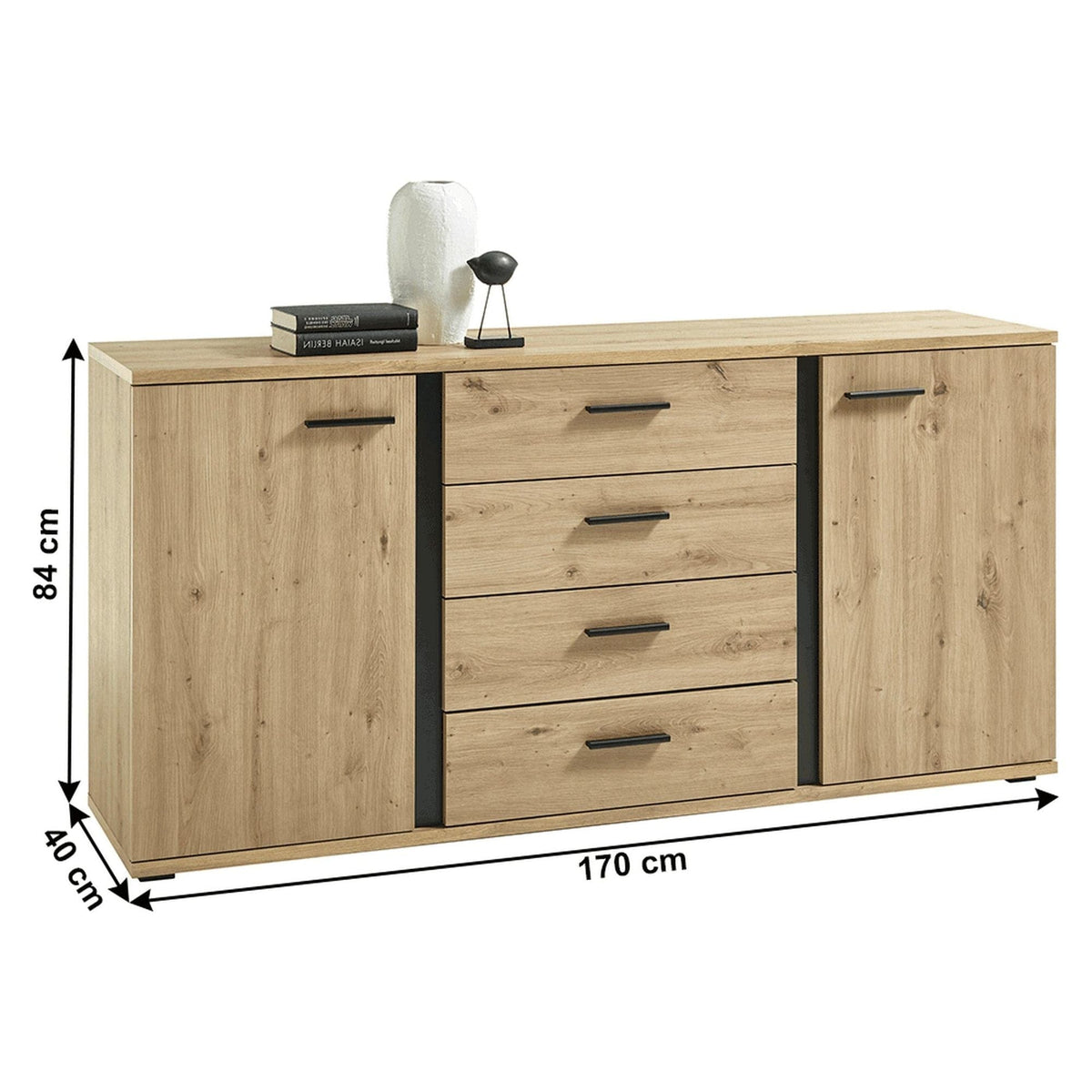 Comoda KANODE, stejar artisan/negru, PAL laminat, 170x40x84 cm