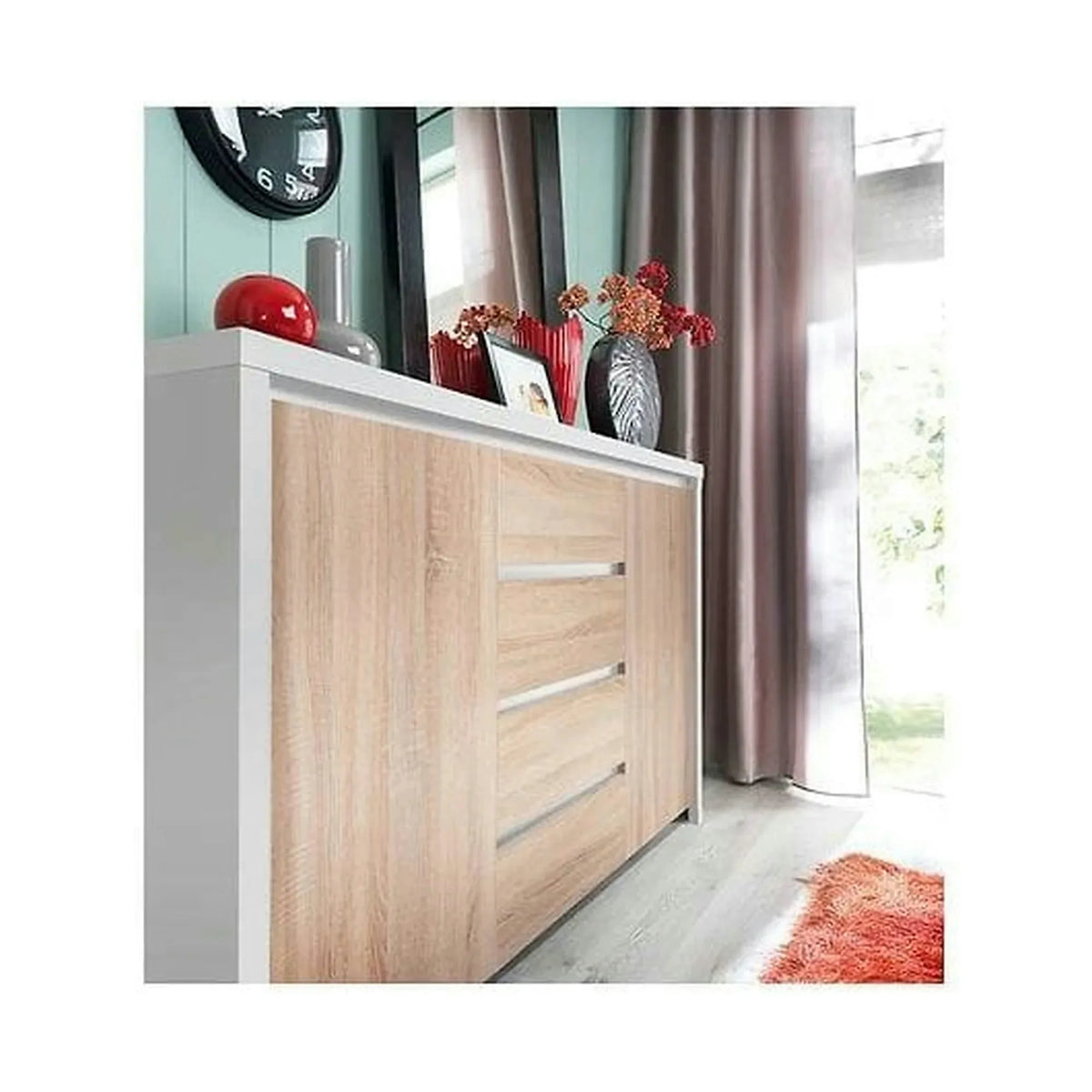 Comoda KASPIAN KOM2D4S, alb/stejar sonoma, PAL, 144x41x92 cm
