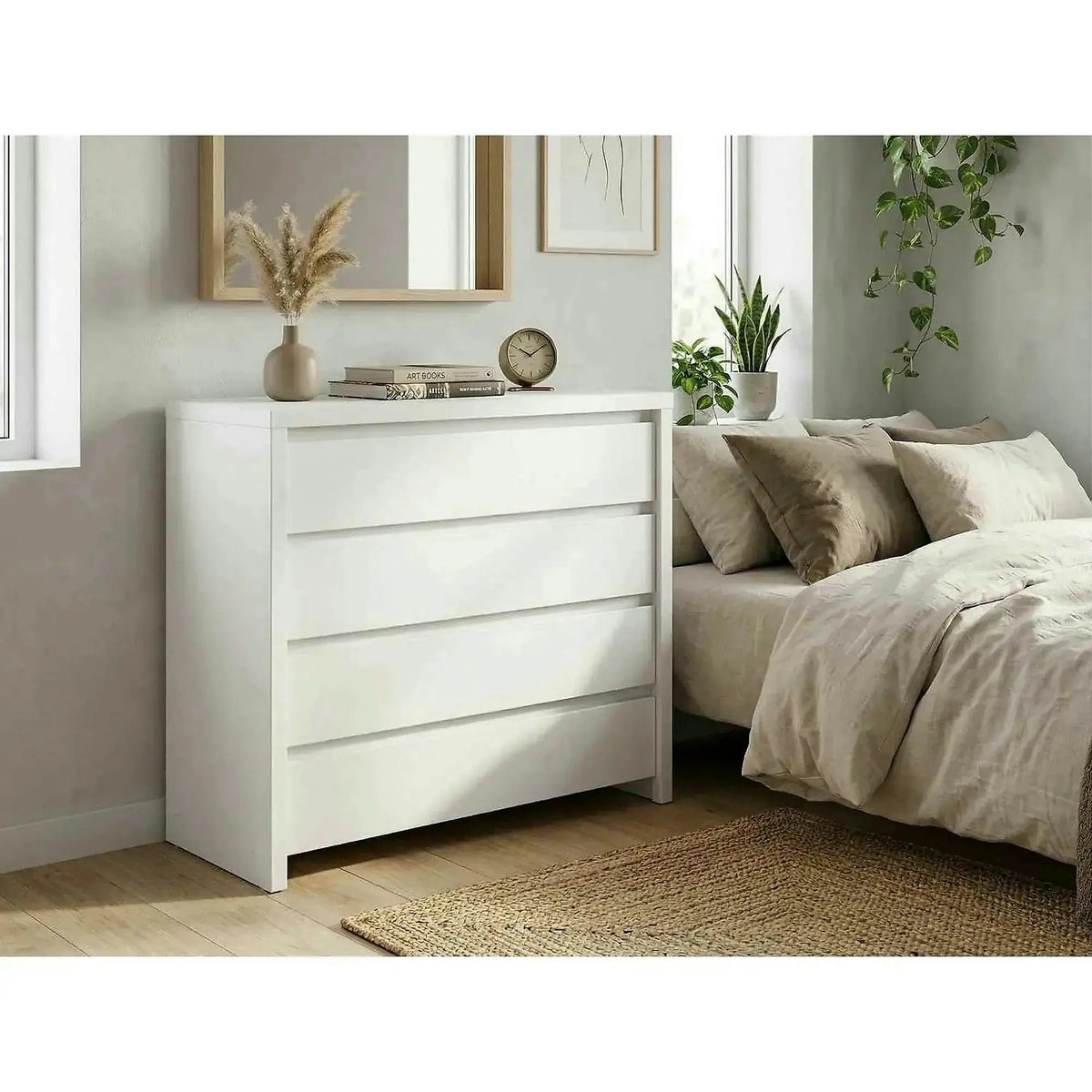 Comoda KASPIAN KOM4S, alb, PAL melaminat, 105x41x92 cm