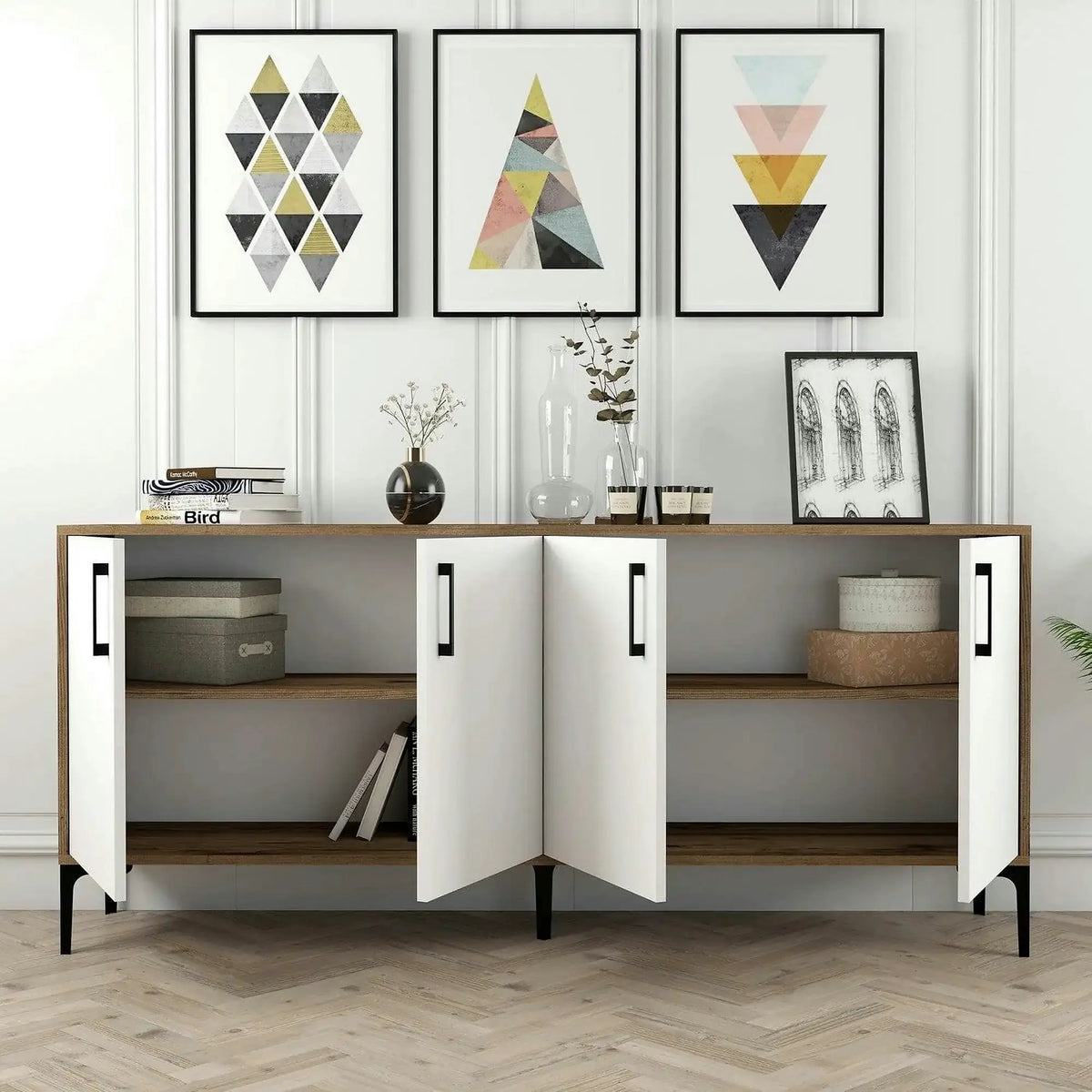 Comoda Kiev, alb/nuc, PAL melaminat, 180x35x78 cm